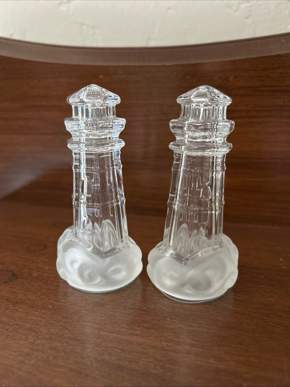 Lenox Clear Crystal Lighthouse Salt & Pepper Shakers - Frosted Bases